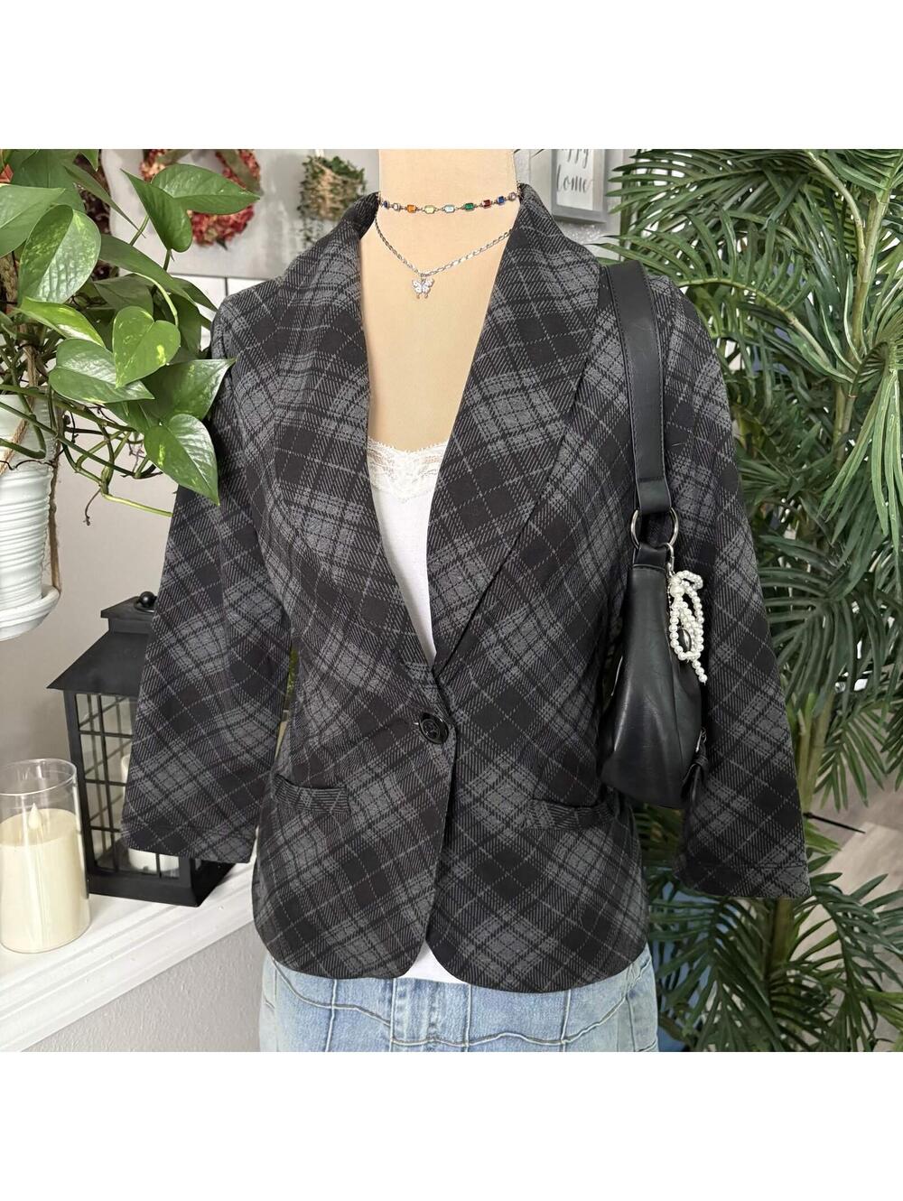 grey plaid blazer